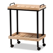 Baxton Studio Olinda Modern and Contemporary Oak Brown Finished Wood and Black Metal Kitchen Cart Baxton Studio restaurant furniture, hotel furniture, commercial furniture, wholesale dining room furniture, wholesale kitchen cart, classic kitchen cart